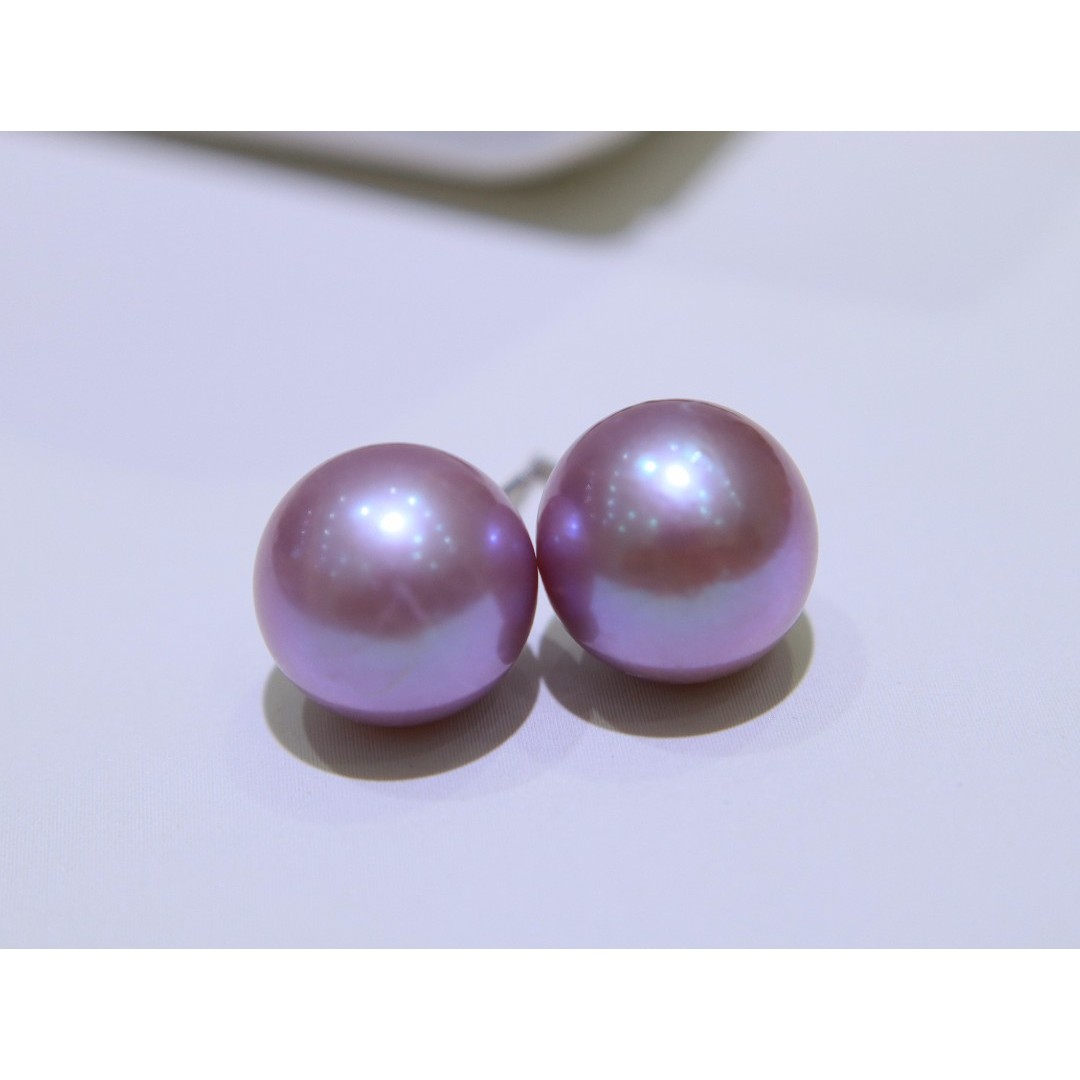 【钱妈妈的真珠】SY17  时尚百搭款紫珠耳钉 11-12mm