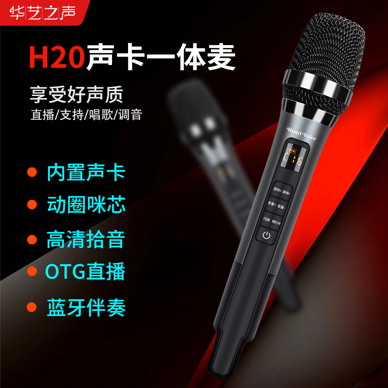 华艺之声H20直播声卡麦克风一体机户外K歌便携降噪话筒蓝牙专业