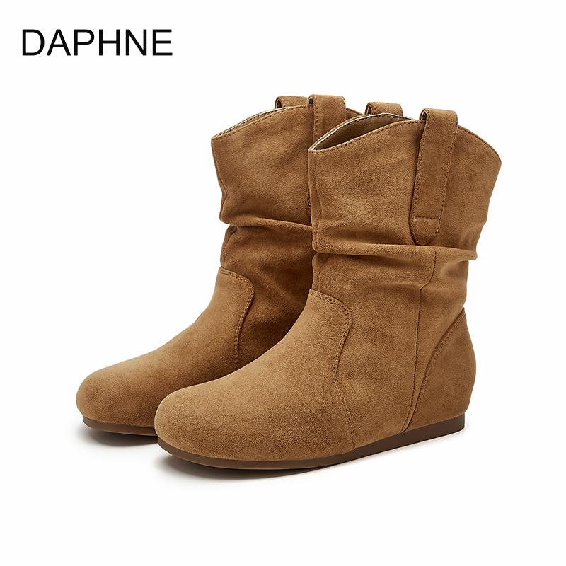 Daphne/达芙妮短靴时尚2024秋季复古厚底平底保暖秋冬冬季04279