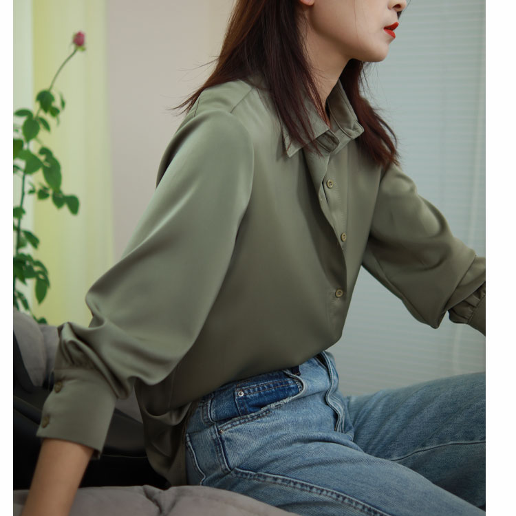 2025春季新款衬衫女简约百搭纯色气质垂感衬衣长袖休闲宽松显瘦