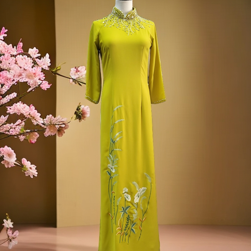 越南奥黛修身2024款西贡定制款走秀高档气质长袖网红婚礼中长款