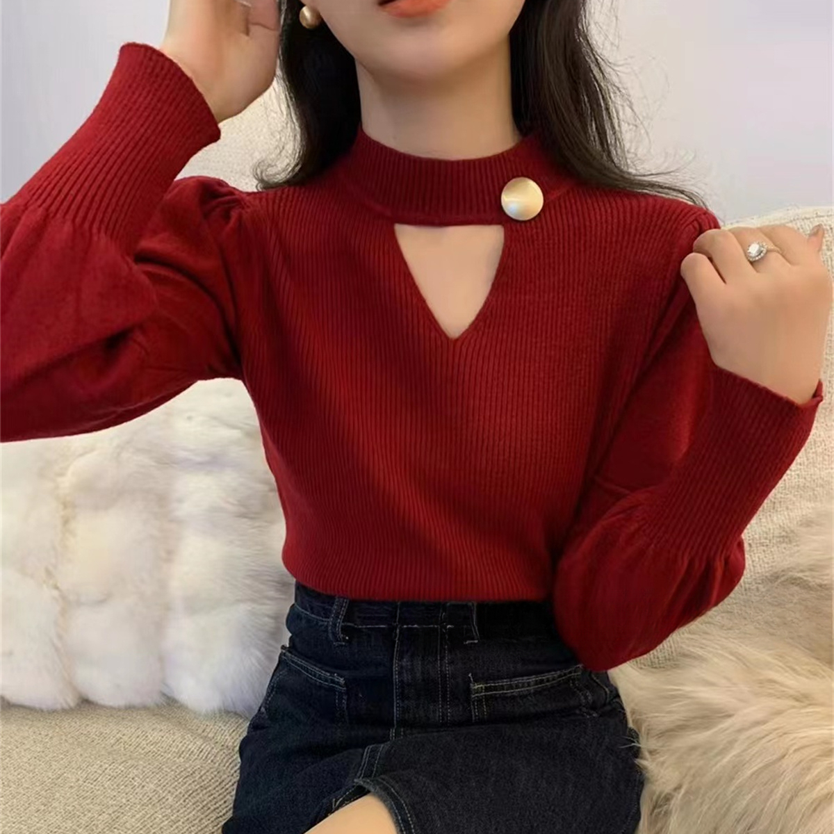 2023秋冬新款独特设计感别致上衣心机打底衫女内搭高级感针织