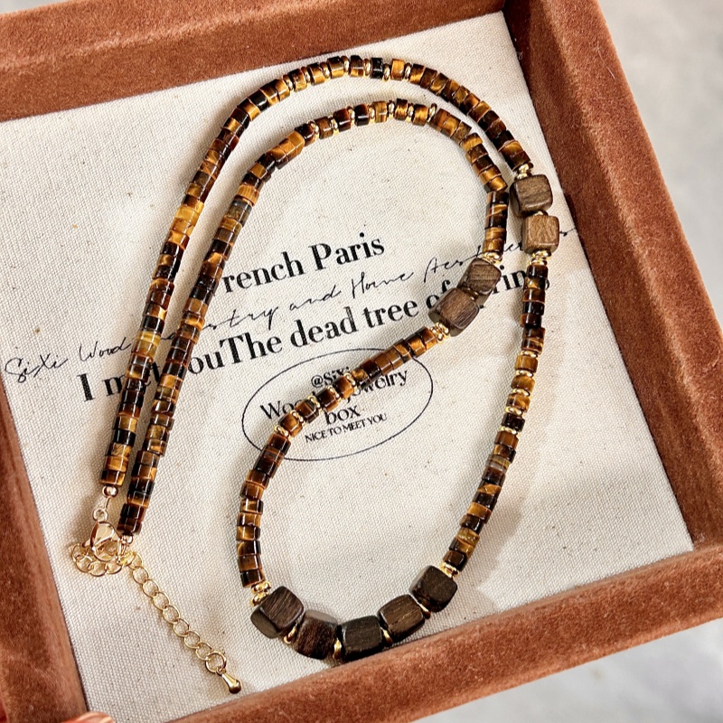 原创复古美拉德虎眼石合金项链显白个性气质百搭多样性发一