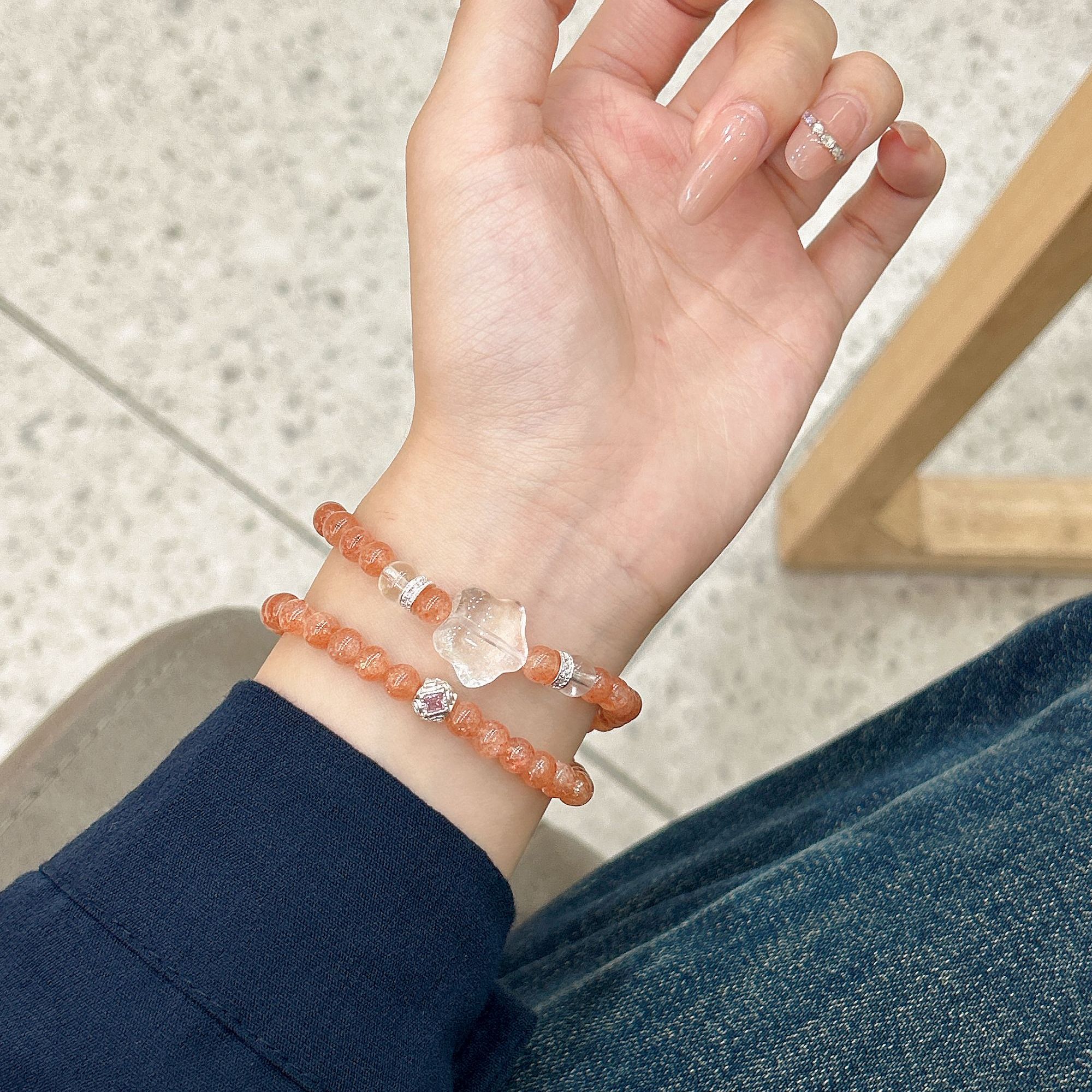 原创金草莓晶白水晶星星合金双圈复古气质时尚手串多样性发一