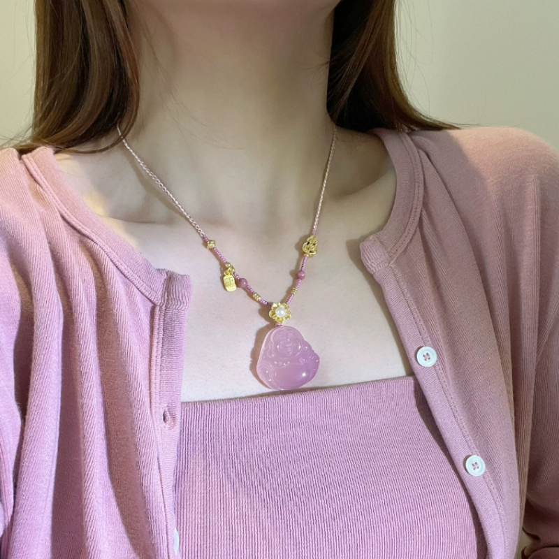 天然玉髓佛公吊坠项链笑佛玛瑙复古挂件弥勒佛玉石多样性发一