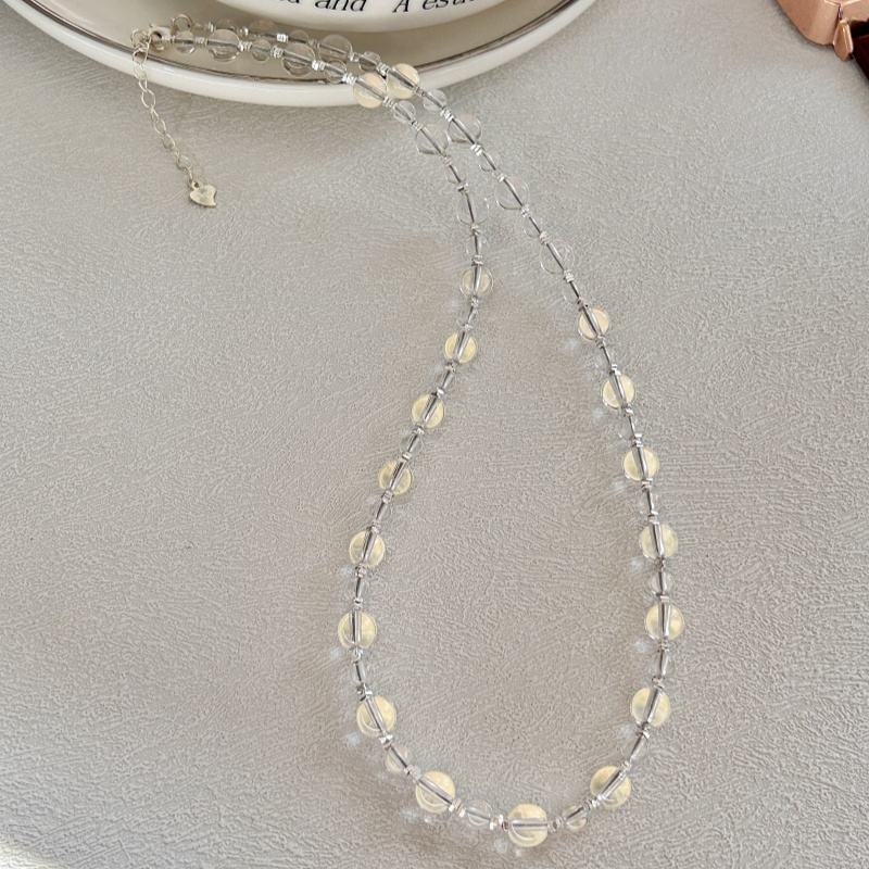 原创精致干净天然白水晶s925银40+4cm项链简约个性时尚女款项饰