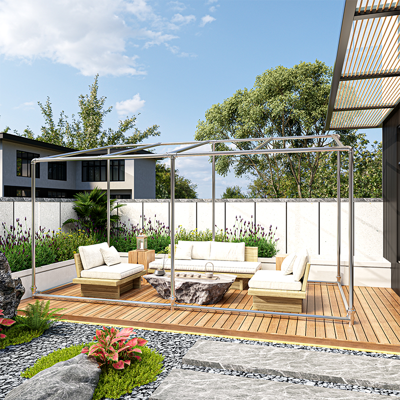 镀锌钢管户外斜坡晾衣架家用落地晒被神器遮阳雨棚架子