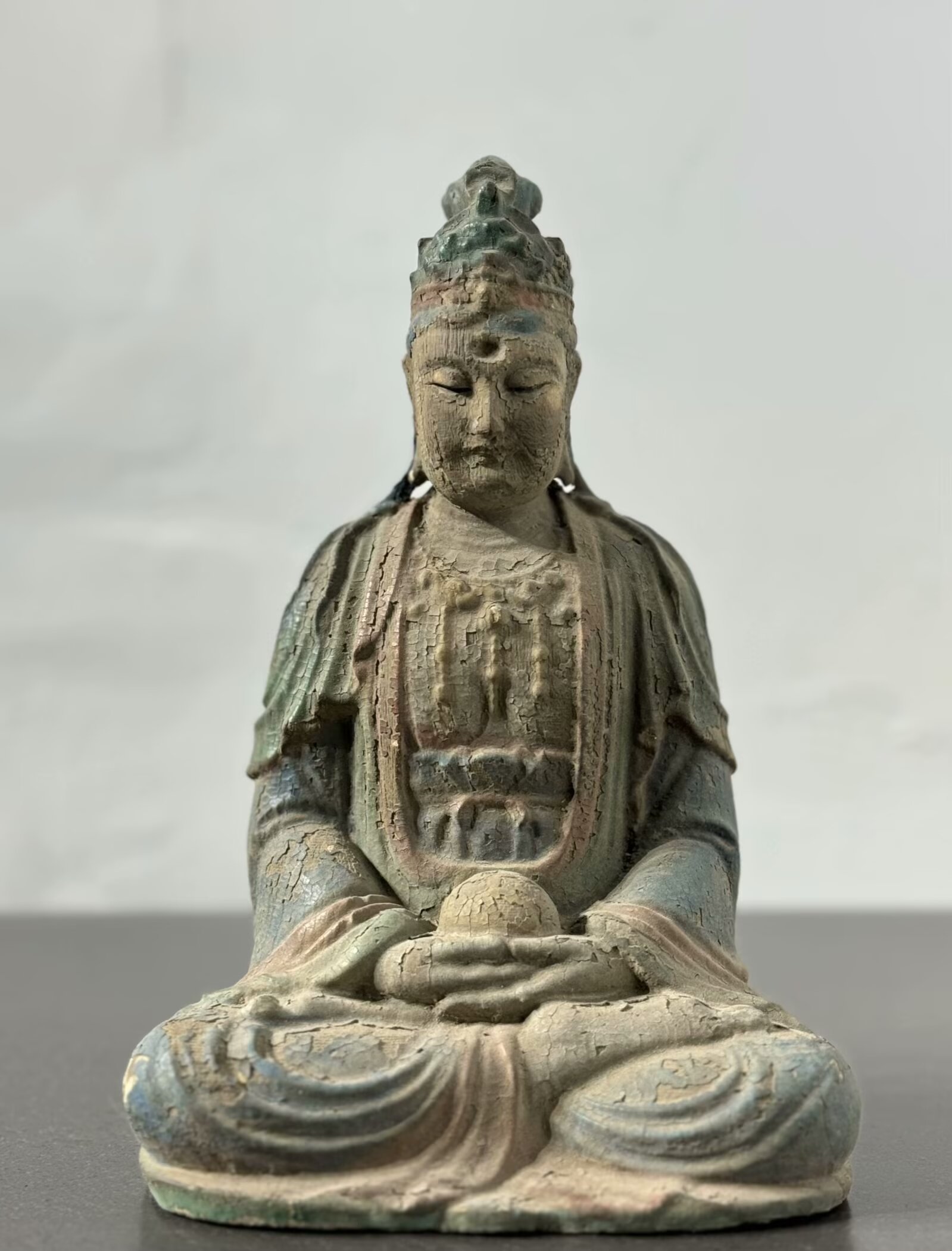 老木雕，老物件，木雕彩绘菩萨 高23厘米，佛像造像菩萨，禅意