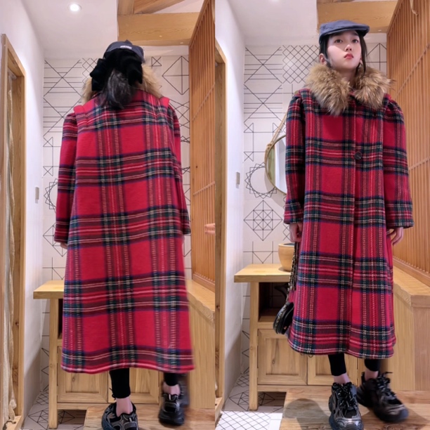 亲子装手工毛呢大衣中长款过膝毛呢外套