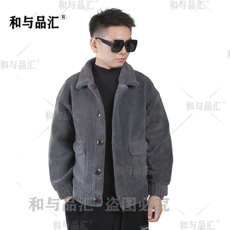【达人专属】男士翻领秋冬羊毛颗粒夹克时尚休闲户外加厚双面保暖