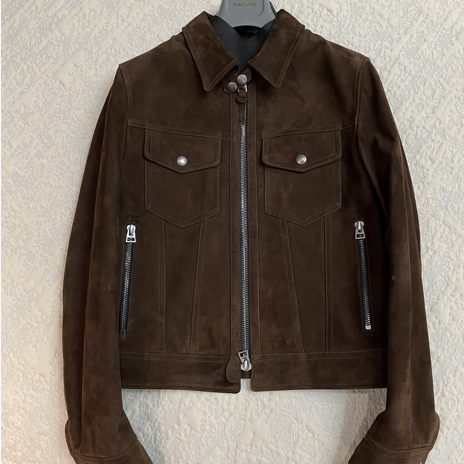 LA CALIFFA“性感总裁 丝雾棕“ 质感苏丹 翻毛小羊皮 牛仔夹克