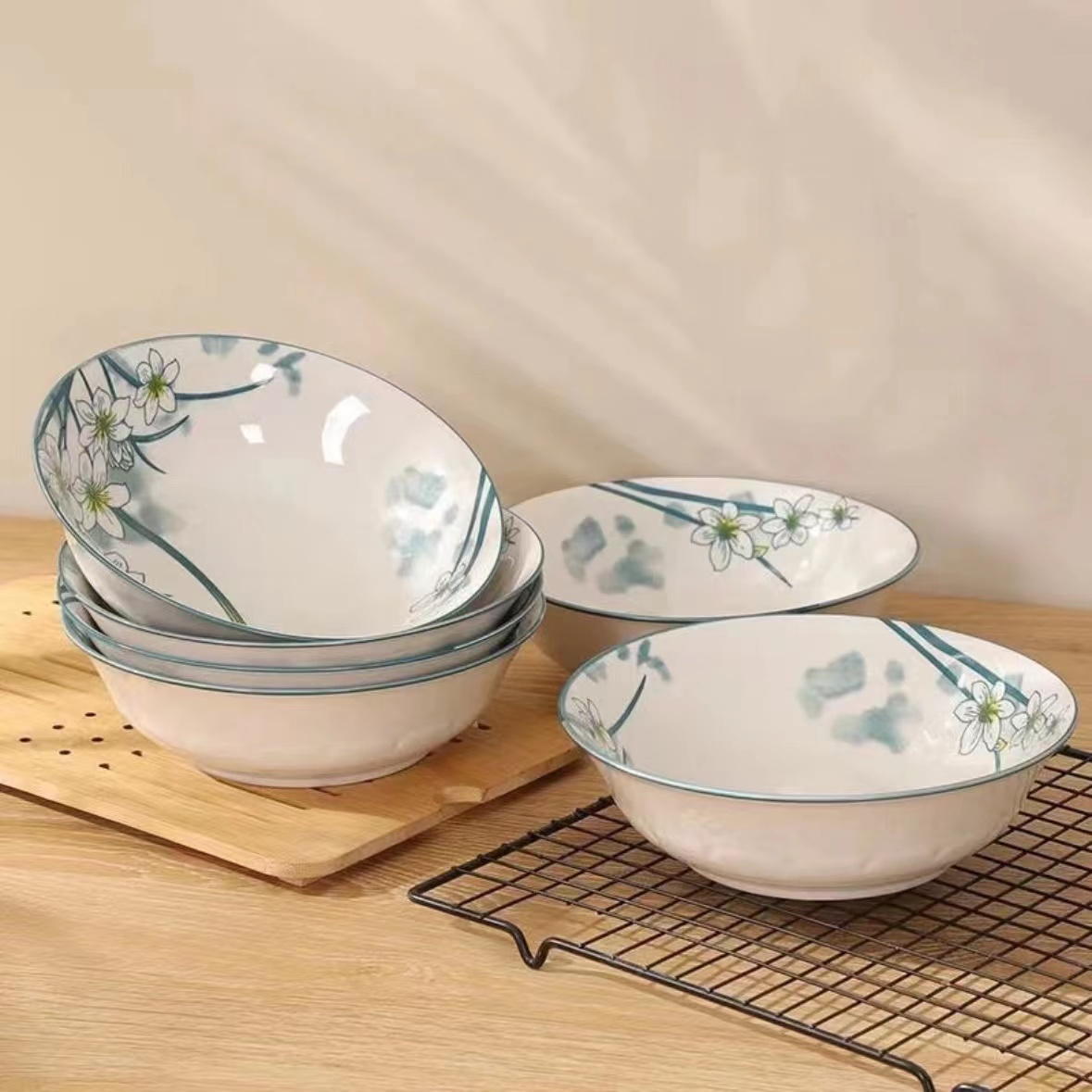 7英寸水仙花面碗6个 破碎联系客服免费补发