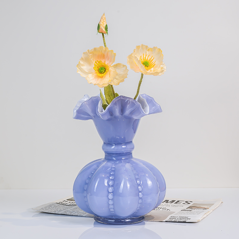 k433芬顿琉璃花瓶北欧现代简约奶油风中古玻璃高级感高颜值花器