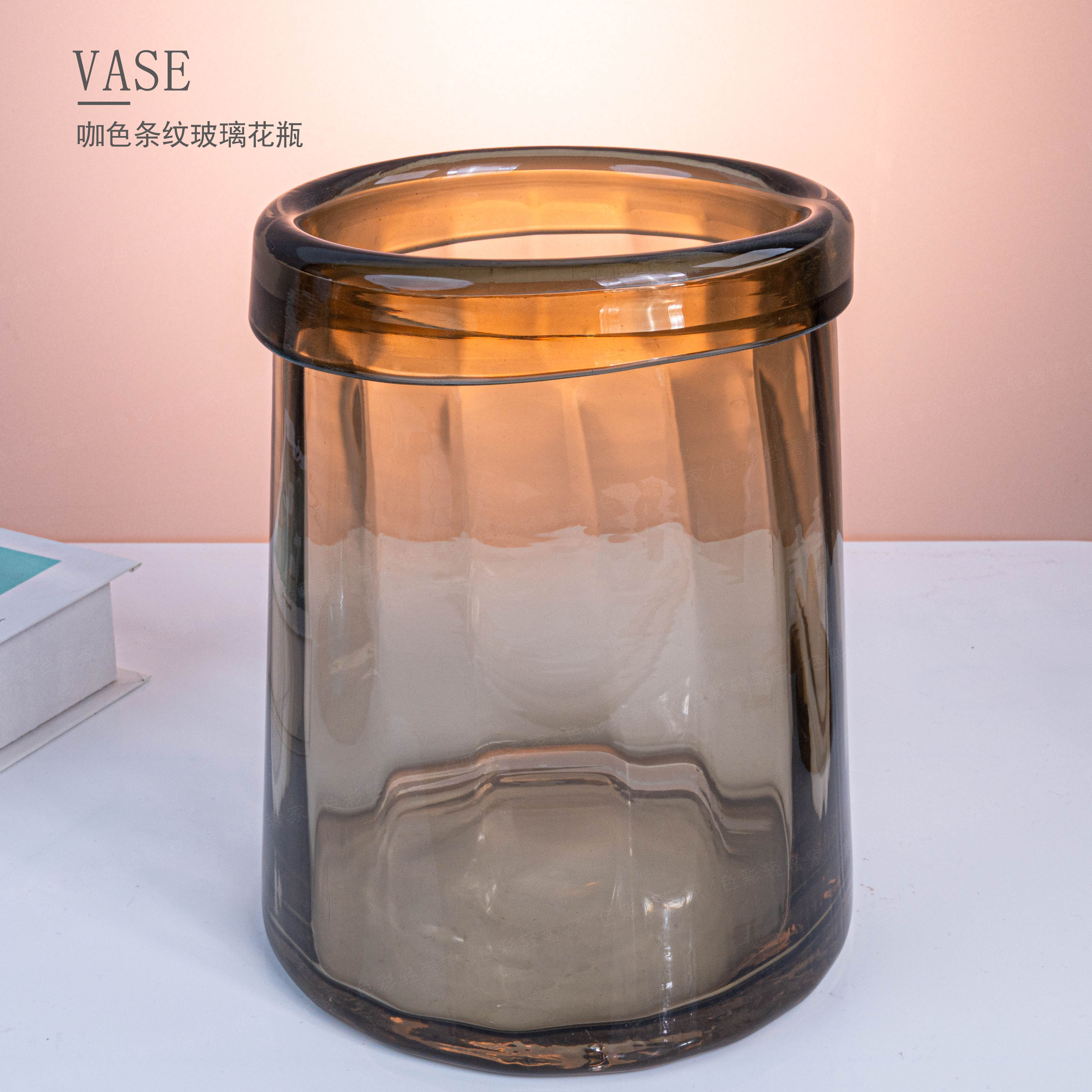 [豆豆]Z2-咖色条纹插花桌面琉璃花瓶时尚简约花卉装饰花器F461