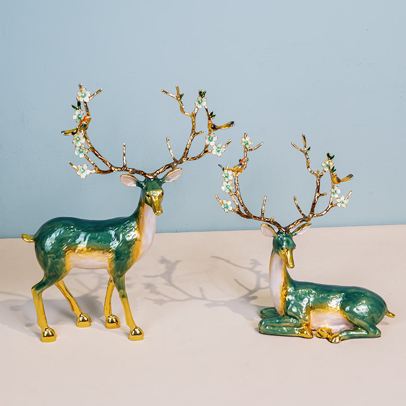 K735高档合金珐琅彩小鹿摆件家用客厅玄关大气居家装饰摆件