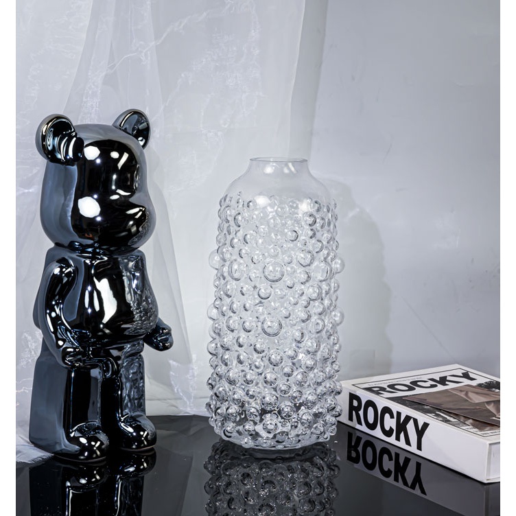 J784欧式大号美巢透明气泡圆口玻璃花瓶家用创意琉璃摆件