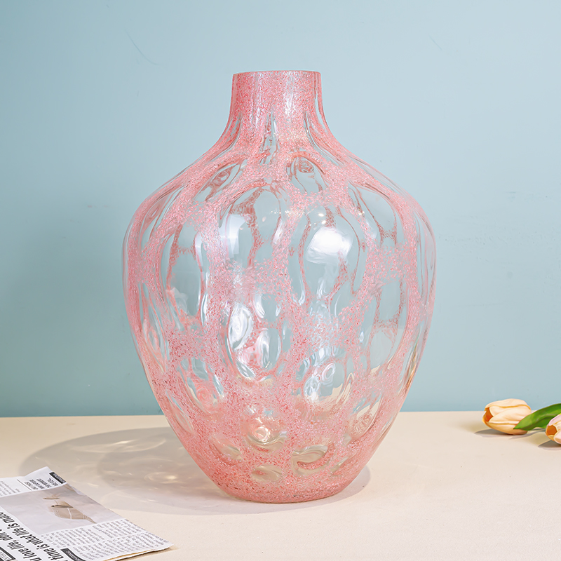 L065 现代化樱花粉琉璃花瓶居家装饰摆件客厅书房高颜值插花器