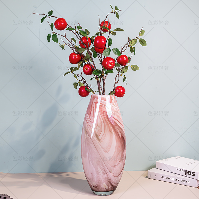 J066中式粉色手工水墨花瓶客厅摆件装饰鲜花插花琉璃花瓶轻奢创意