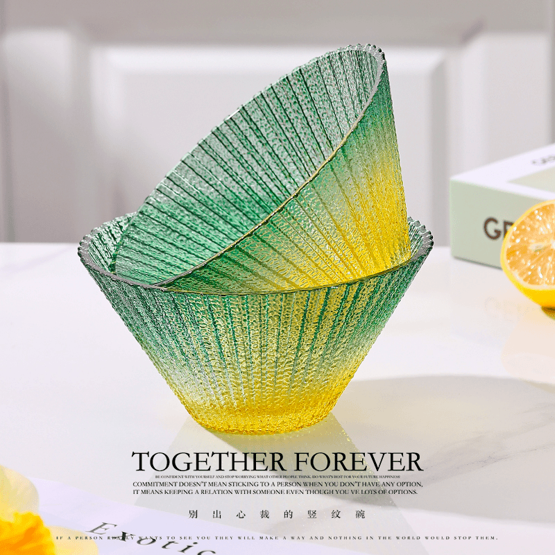 H906[豆豆]2只装渐变色玻璃碗高颜值个性沙拉碗米饭碗大容量