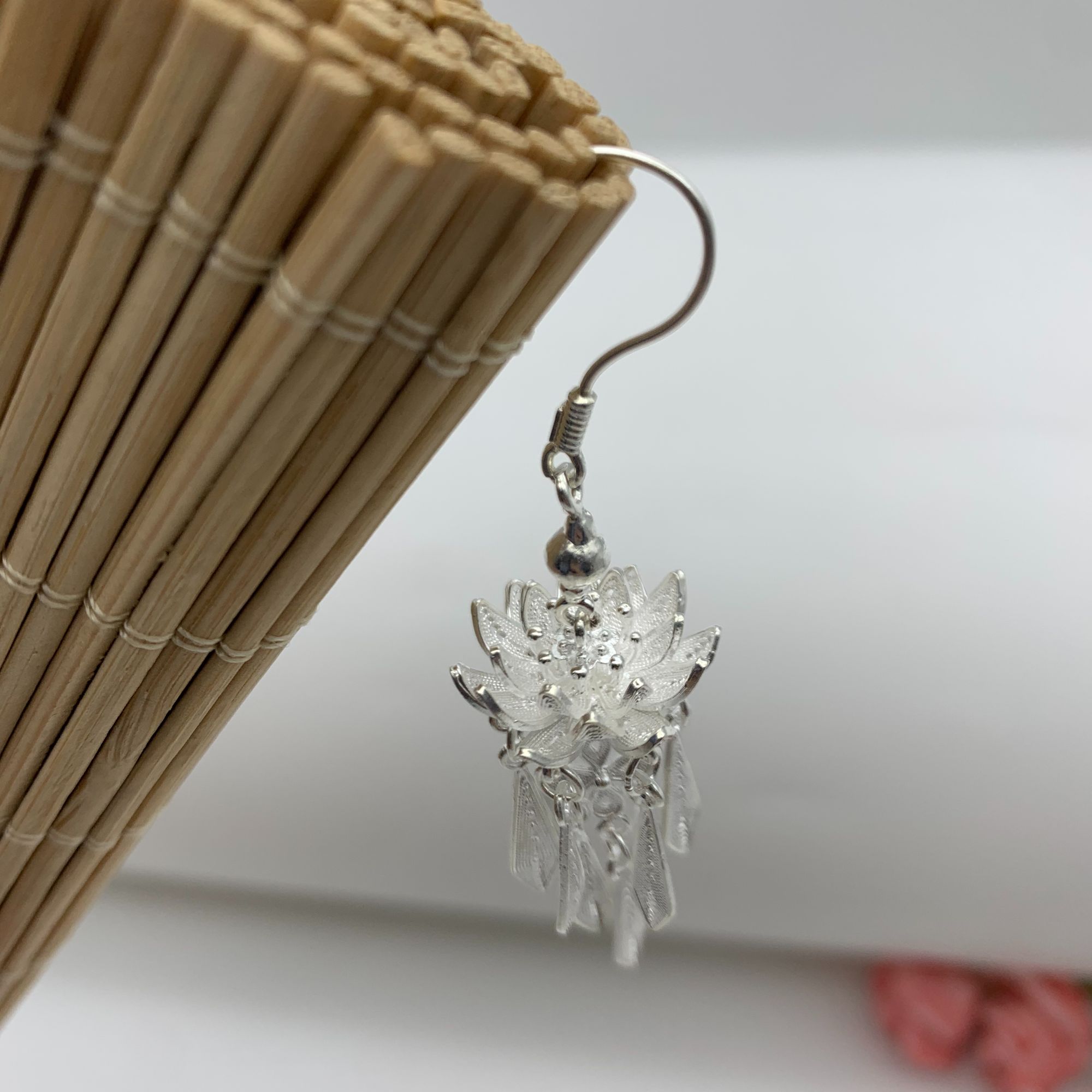 足银银制品 【莲步摇】足银纯手工花丝复古民族风气质银色步摇