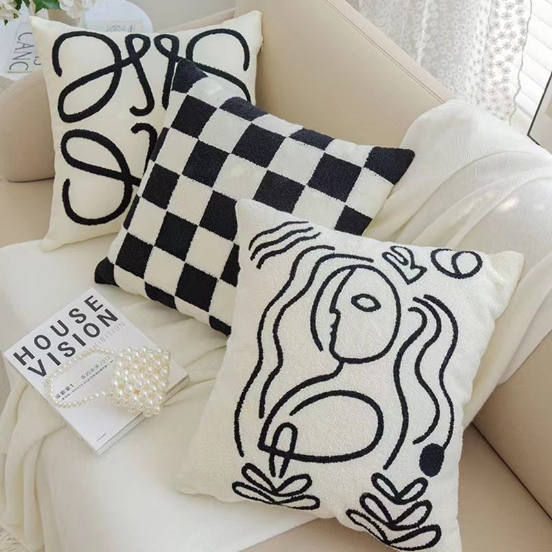 北欧立体刺绣抱枕 复古轻奢卧室抱枕套沙发客厅样板间床头靠垫新