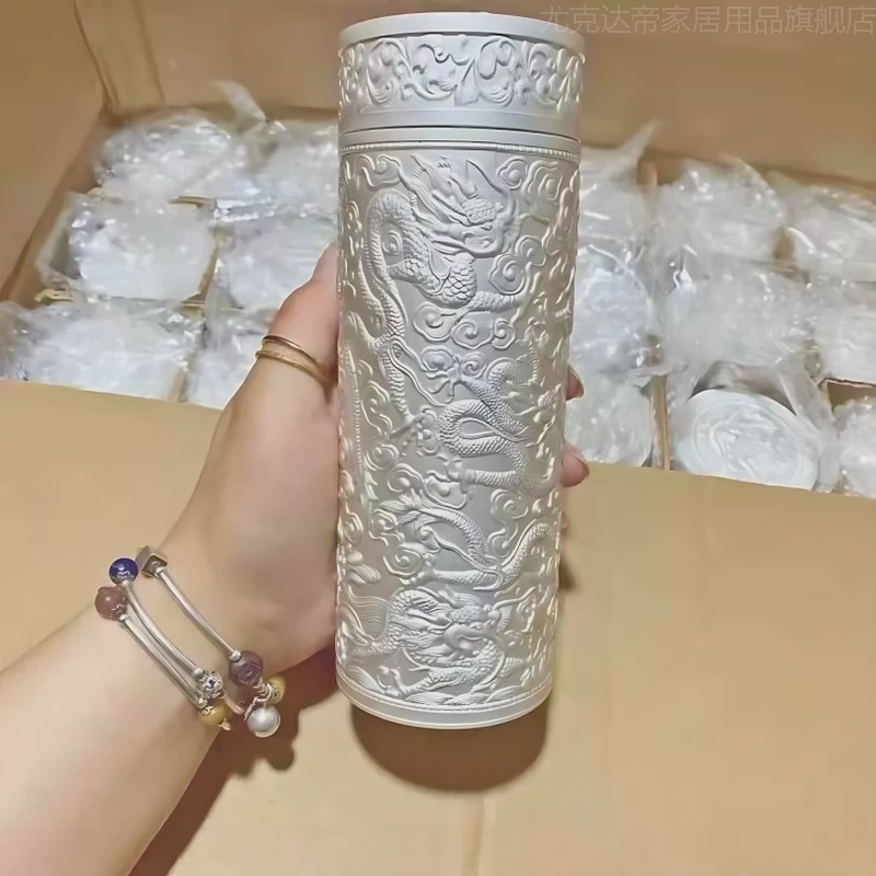 银九龙保温杯银杯S999内胆精品百福杯茶杯礼品杯男商务送礼雪花银