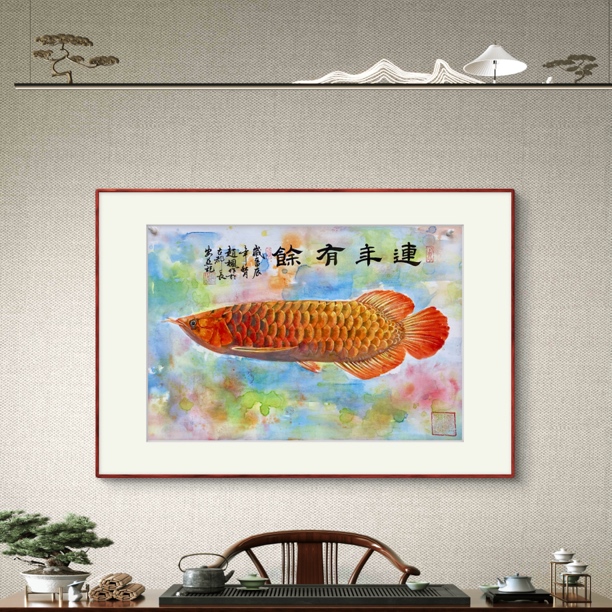 纯手绘国画新中式龙鱼装饰画客厅玄关餐厅背景墙画家居挂画公司