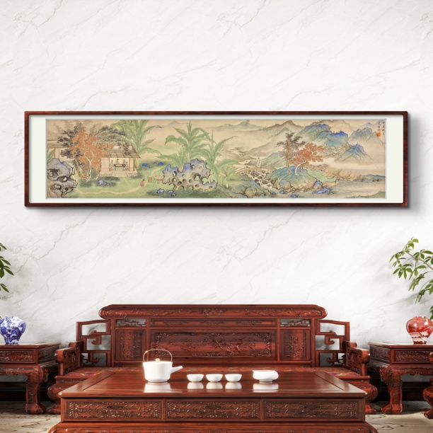 沙发后实木家具客厅餐厅山水画人物画茶室书房公司新中式装饰挂画