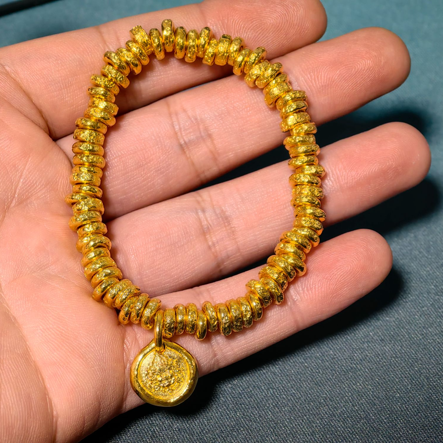 足银手链 厚金足银999工艺纸醉金迷满盘黄财神手链纯手工