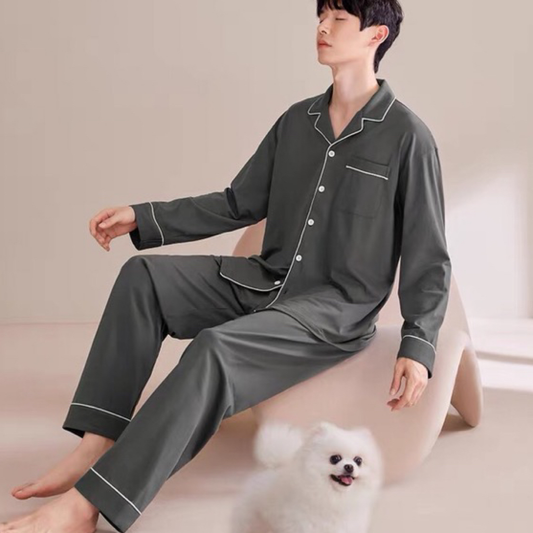 【超柔软】A类抑菌防螨睡衣男春秋纯棉长袖家居服套装四季款
