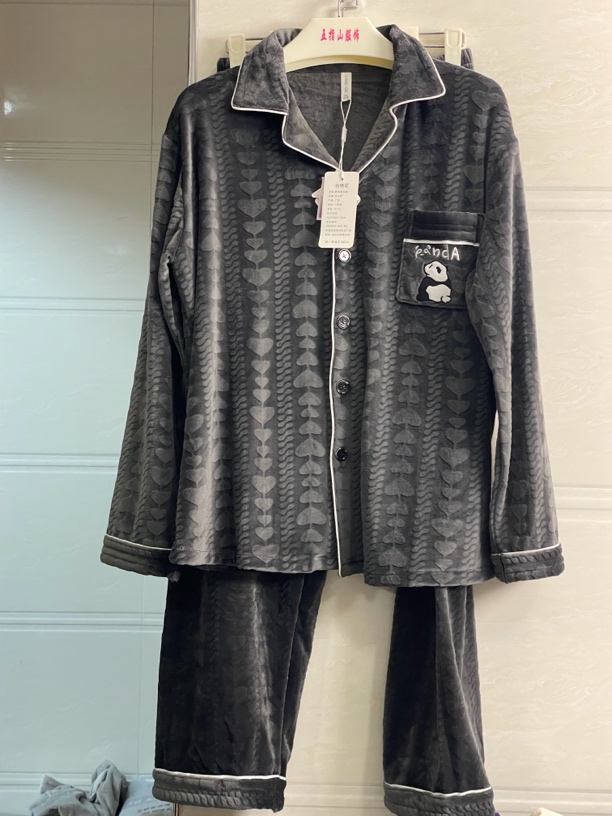 （熊猫）海岛绒男士睡衣秋冬季款加厚加绒大码可外穿家居服套装