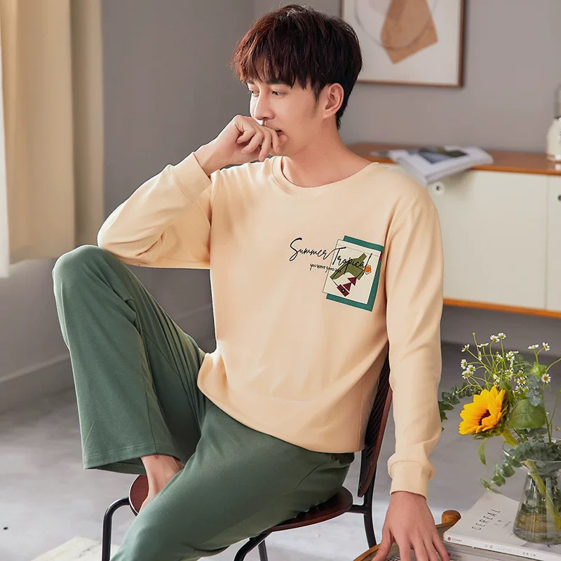 （青年款）厚纯棉（3个特价款）睡衣男长袖圆领套头可外穿家居服