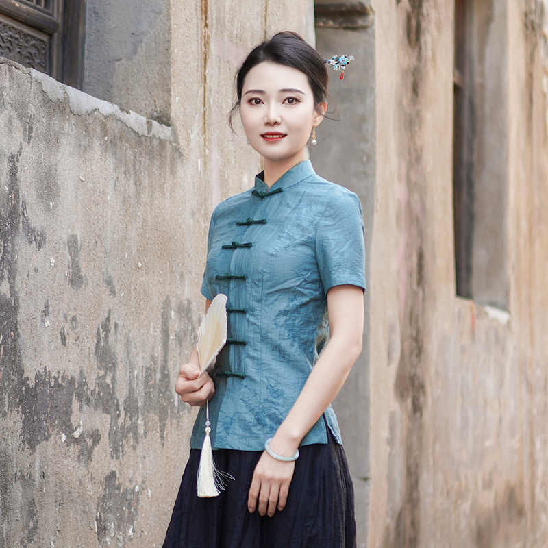筠雅夏季新款唐装女中国风改良旗袍上衣显瘦百搭新中式女装24J248