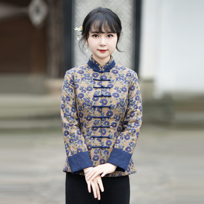 筠雅唐装女中国风冬棉袄旗袍小袄夹棉加厚保暖中式盘扣上衣23J704