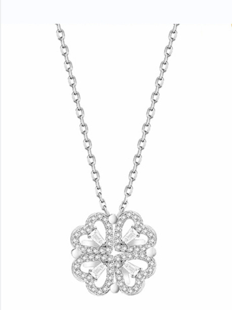 轻奢925四叶草戴锁骨链项链均银两老凤祥坠链