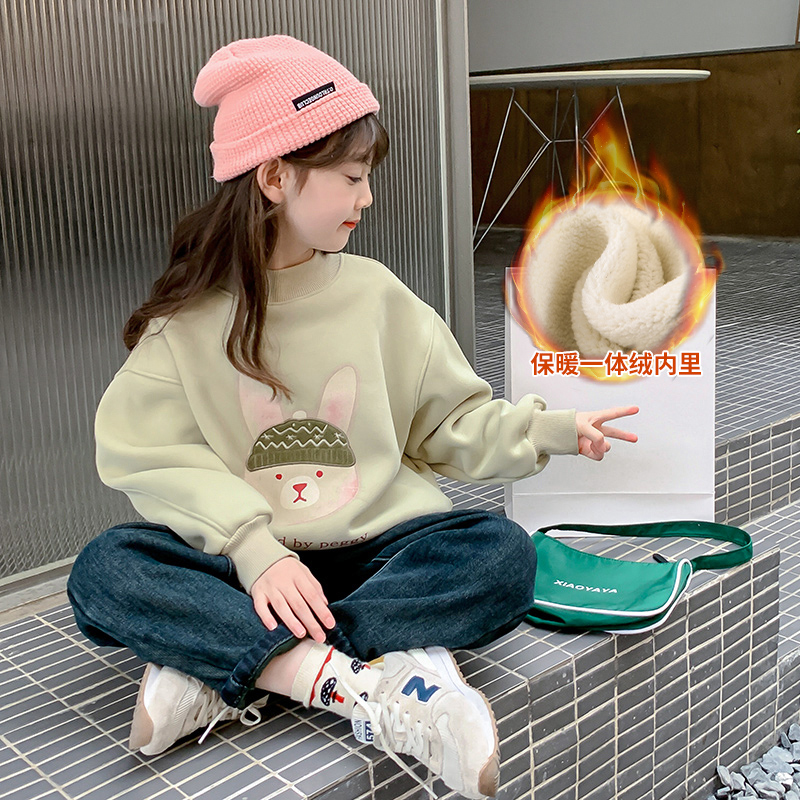 女童卫衣冬装2024新款洋气儿童秋冬款加绒加厚小女孩冬季套头上衣