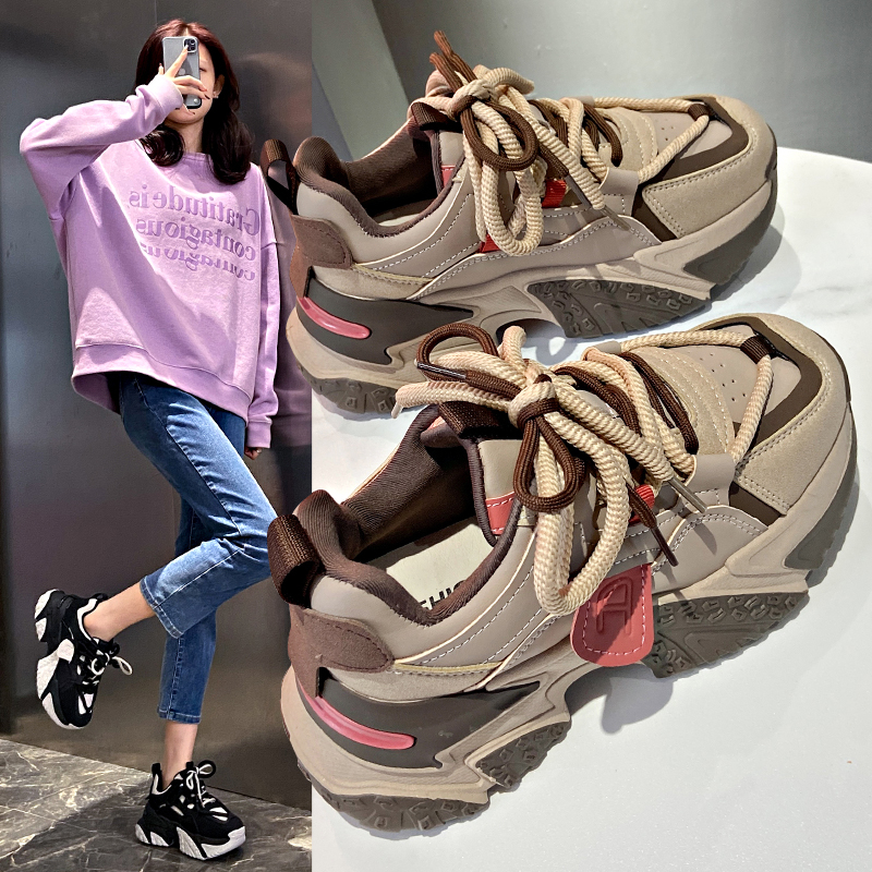 厚底百搭老爹鞋女款2023新款秋季运动休闲时尚韩版网红复古女鞋子