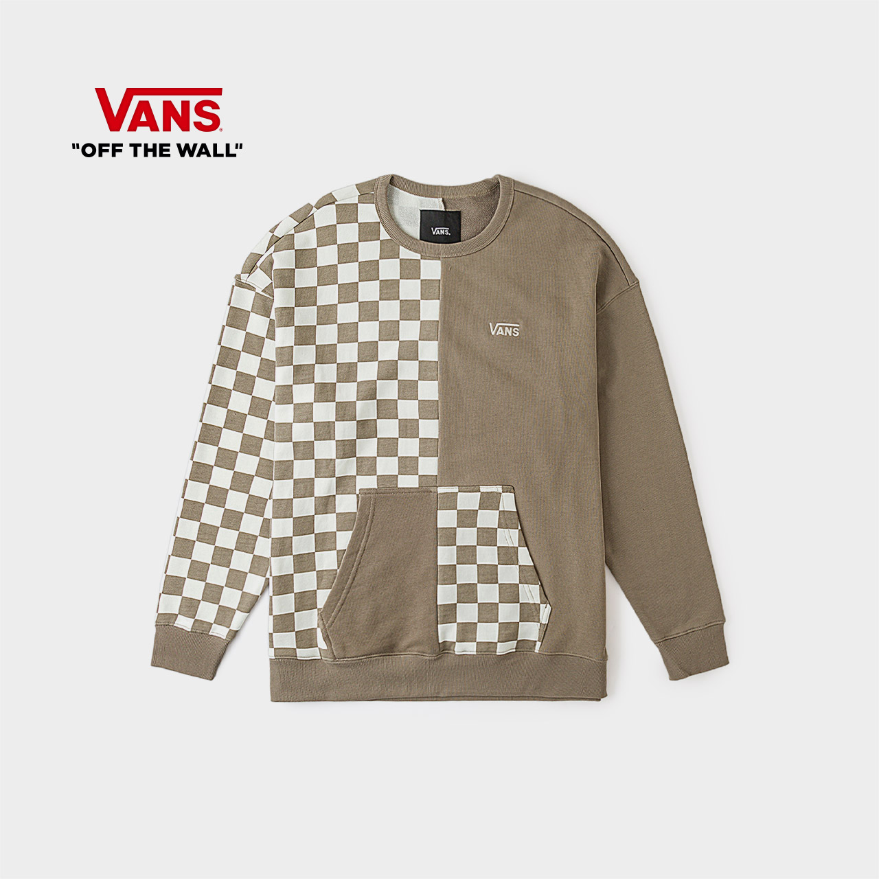 VANS【流光风】VANS范斯套头卫衣宽松棋盘格个性拼色拼接GQ2YEH