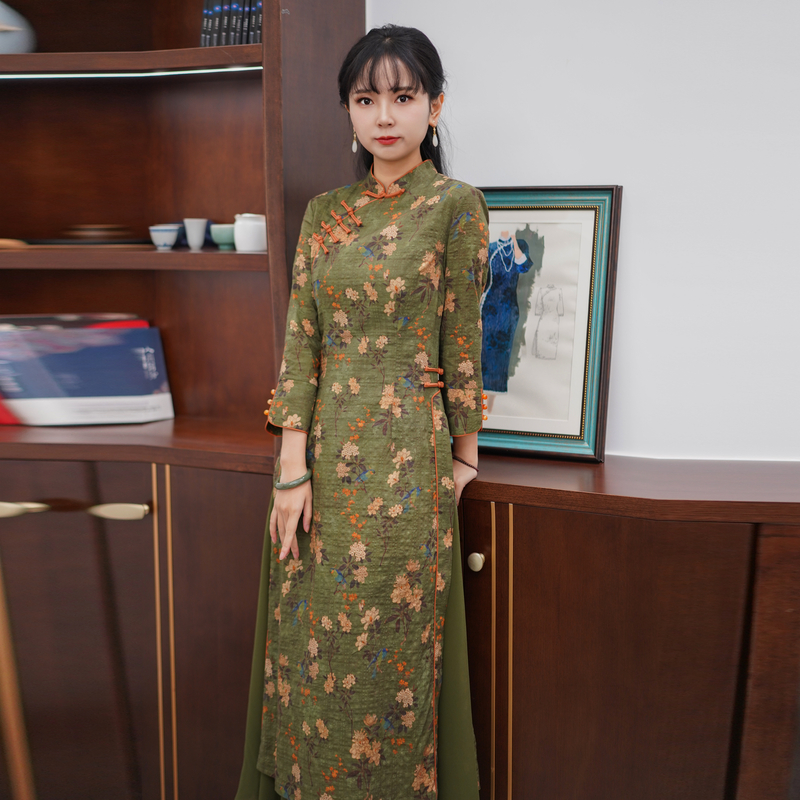 如意风改良旗袍新款连衣裙女春季盘扣正宗越南裙子 22J234