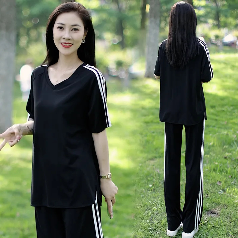 大码女装夏季休闲套装胖mm韩版减龄宽松显瘦时尚百搭运动服两件套