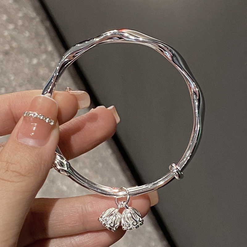 足银手镯 T14莲蓬花蕾推拉款