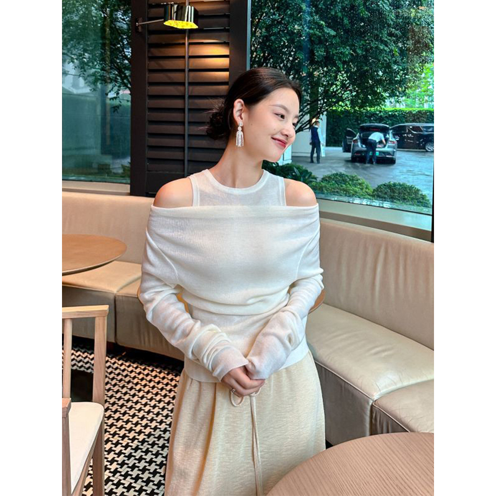 法式高级感百搭露肩设计感假两件坎肩女秋冬款气质内搭外穿针织衫