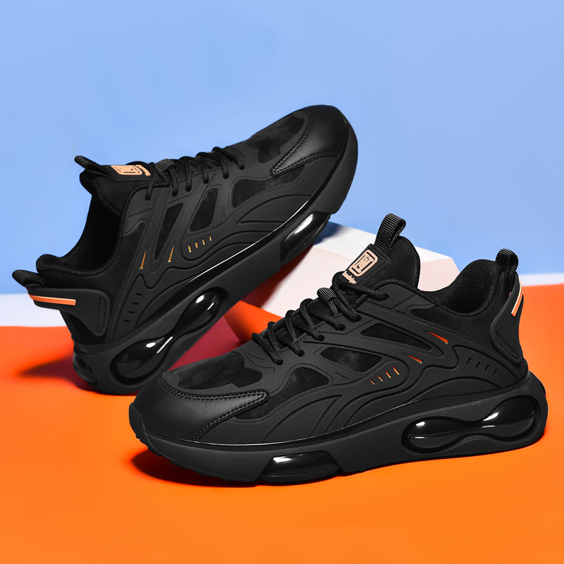 黑武士男鞋黑色秋冬季青少年运动鞋跑步鞋百搭气垫减震内增高款