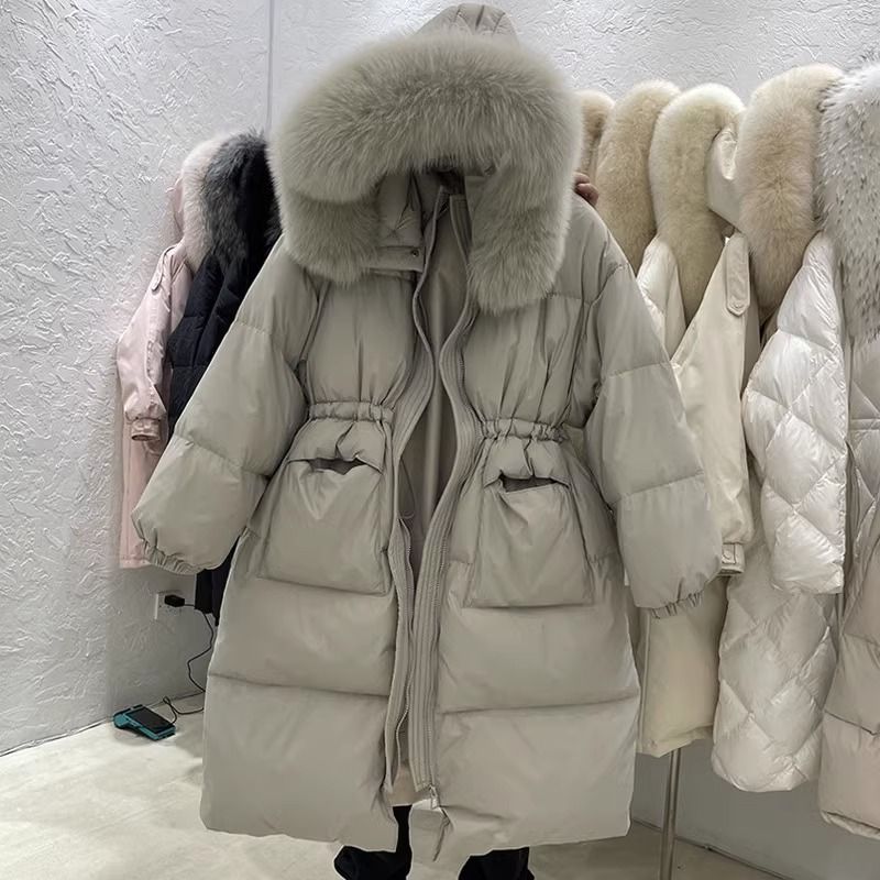 雪中飞韩版加厚羽绒服女中长款韩国2023新款宽松收腰过膝狐