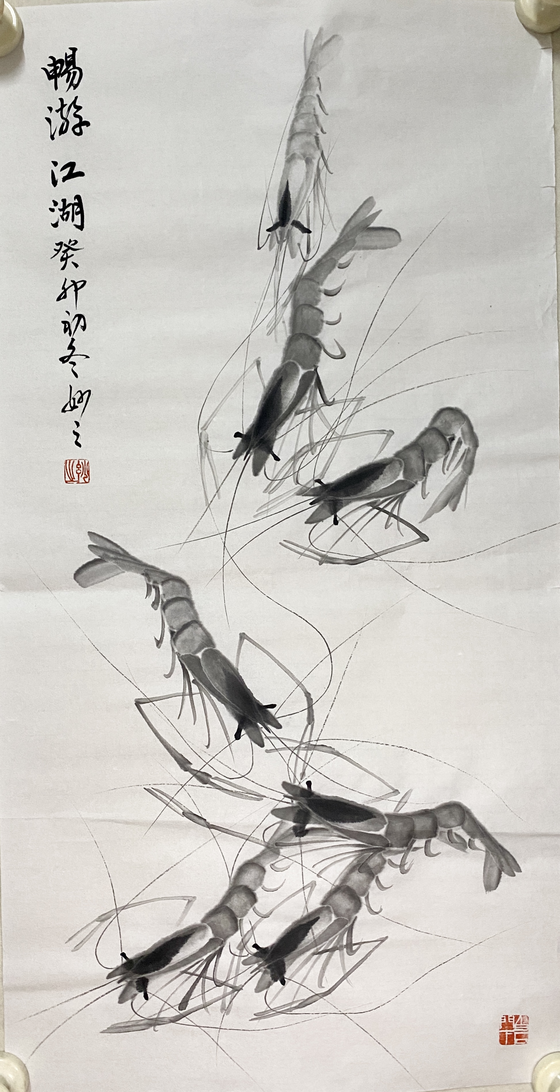 妙之老师手绘白石门下34乘68厘米宣纸画芯