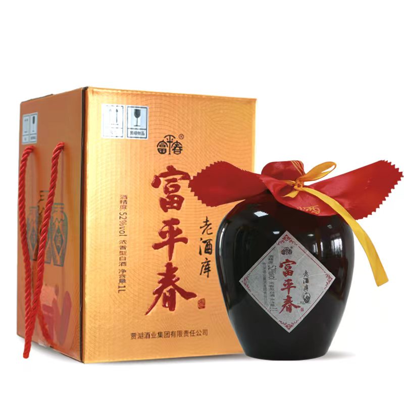 富平春贾湖富平春老酒库纯粮酿造固态发酵52°白酒1L52度1000