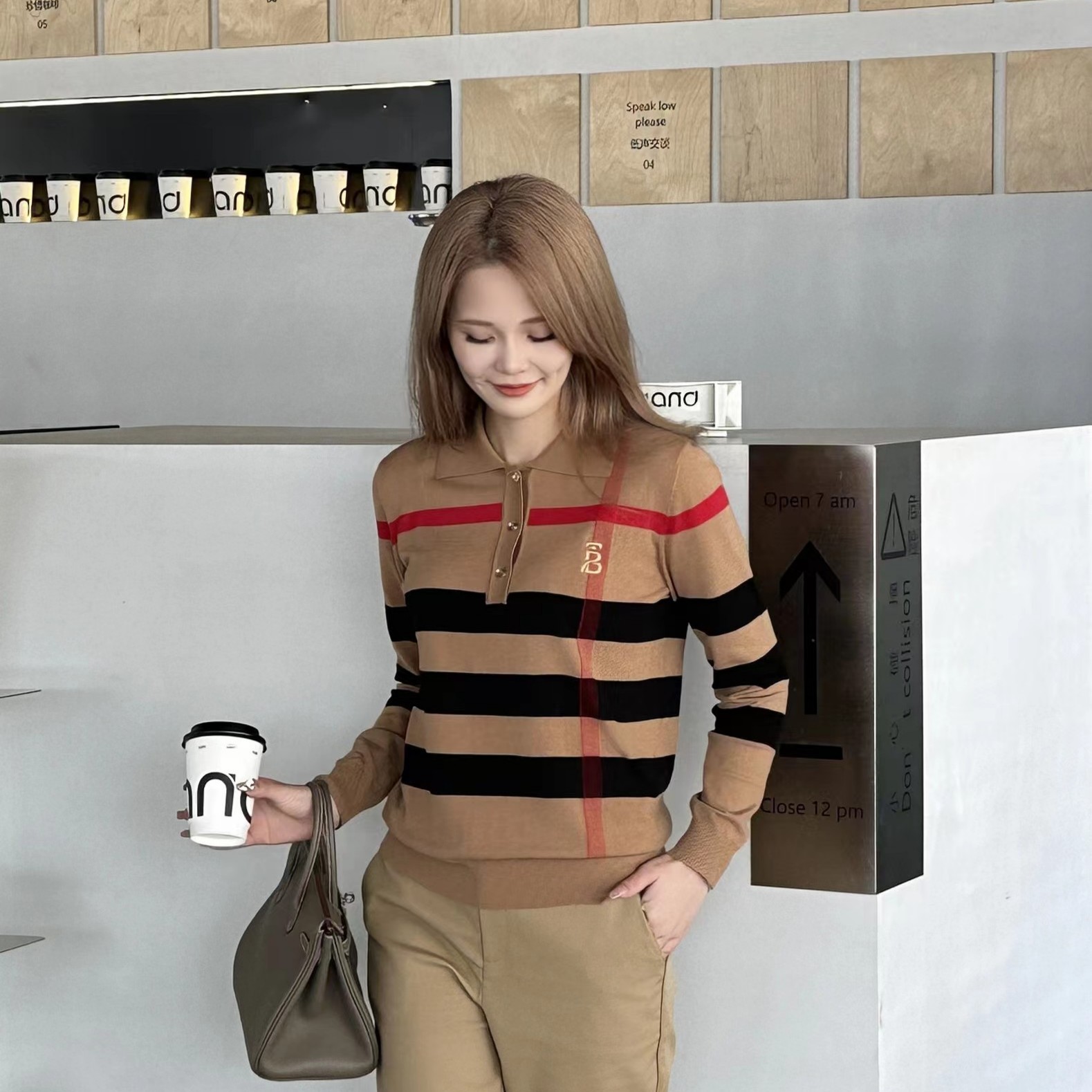 秋季新款休闲百搭轻奢爆款简约时尚气质条纹长袖针织衫19231