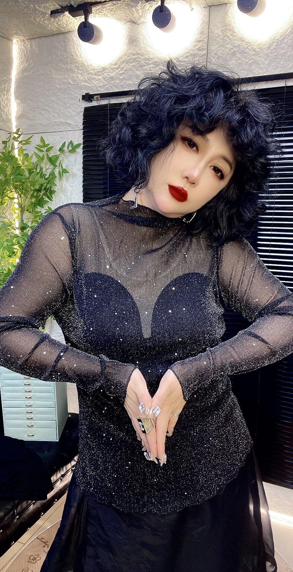 〖猫姐衣橱〗闪亮亮弹力百搭网纱上衣2420