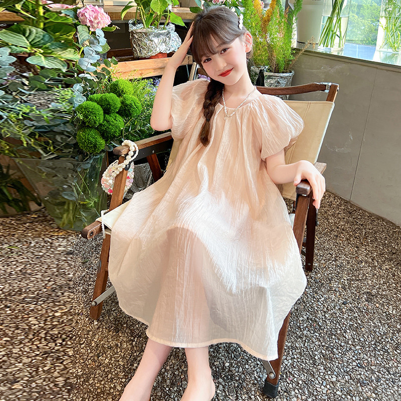 女童夏季泡泡袖连衣裙2024新款中大童高级感气质小女孩甜美公主裙