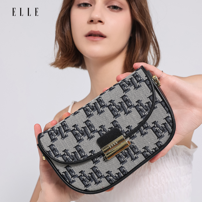 ELLE25年新款老花秋季款【琥珀流光】时尚百搭马鞍包小众经典斜跨包